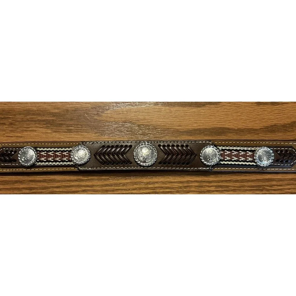 Youth Size 24 Nocona Brown Leather Belt (No Buckle)‎ 80770 Silver Concho & Braid